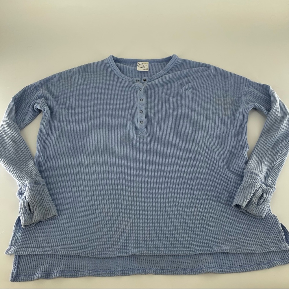Aerie Blue Waffle Knit Stretch Thermal Top